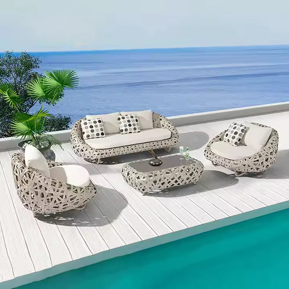 Nordic Style Hand Woven Rattan Outdoor Sofa Set Garden Furniture Comfortable Weather Resistant Sofa for Outdoor Living Space