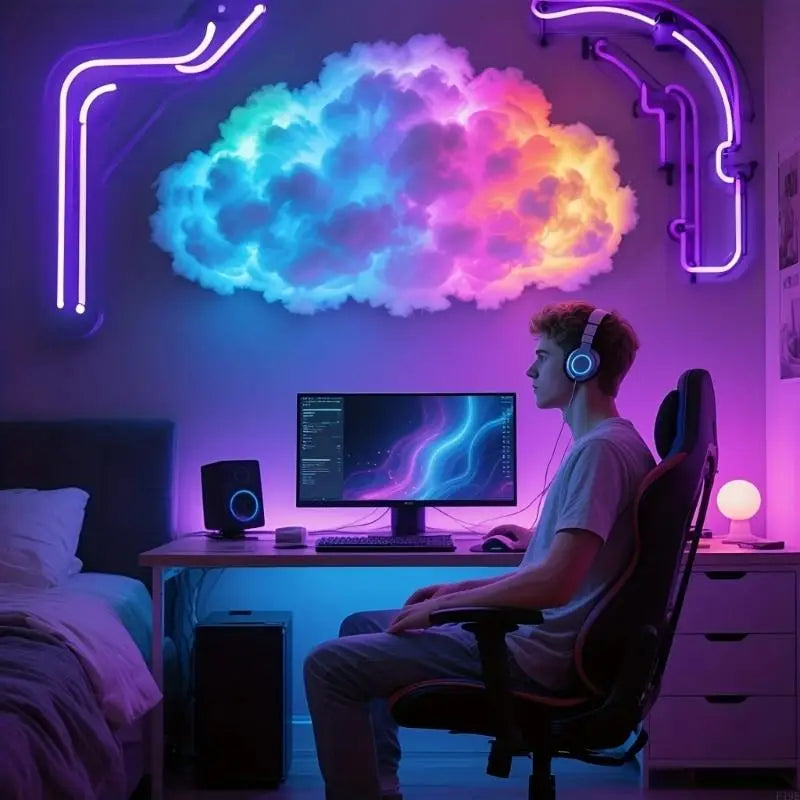 3D LED Thunder Cloud Lamp USB Power Music Rhythm Night Light for Bedroom Desktop Gaming Room Decoration Mood Lighting Gift F19E