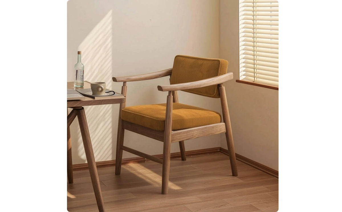 Corduroy Armchair Modern Ash Wood Chair Furniture Low-Slung for Reading Corner, Dining Room
