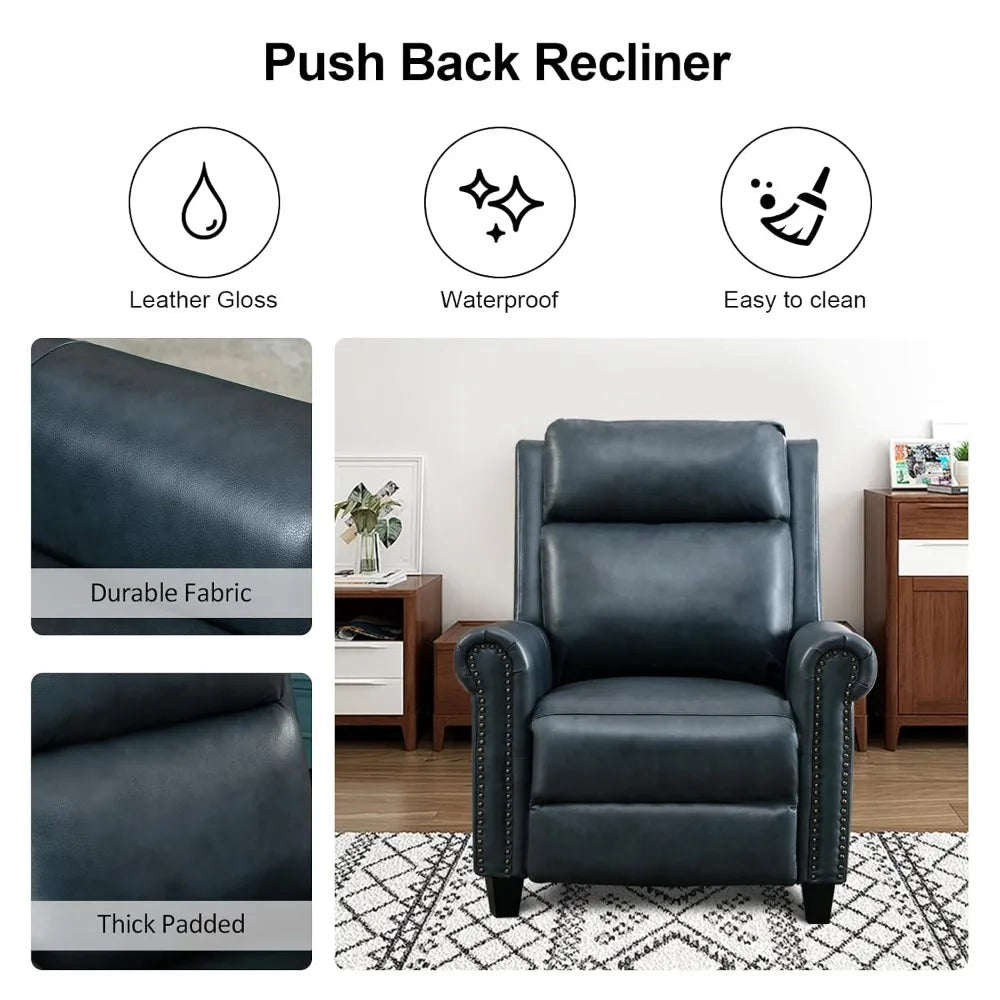 Classic Leather Push Back Recliner Chair, Comfort Arms & Back, Living Room, Custom