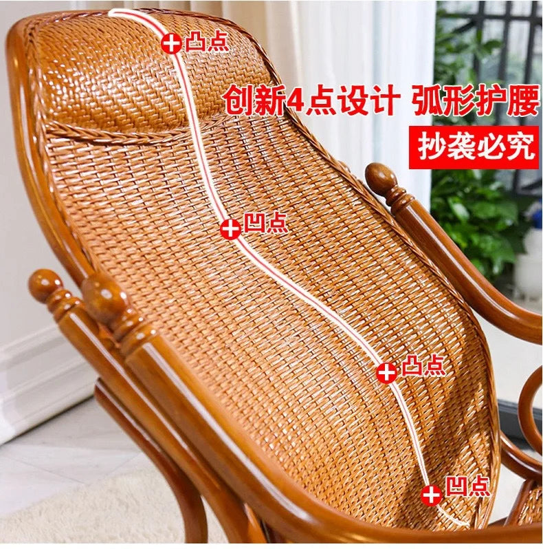 Rattan rocking chair Adult leisure recliner Natural rattan Xiao real rattan free chair Elderly solid wood new Chinese rocking ch