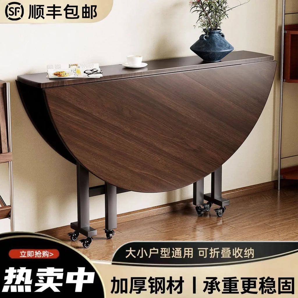 Folding telescopic dining table, living room folding large roundtable, multi-functional 20-person household diningtable, foldi
