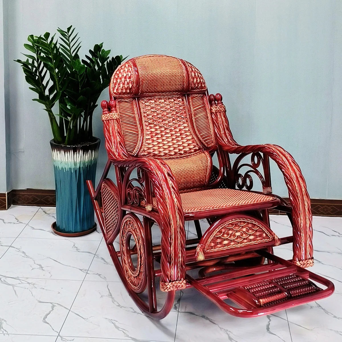 Manufacturer Supplies Real Rattan Rocking Chairs for Adults and Elderly for Bedroom Balcony Leisure Home Nap Furniture