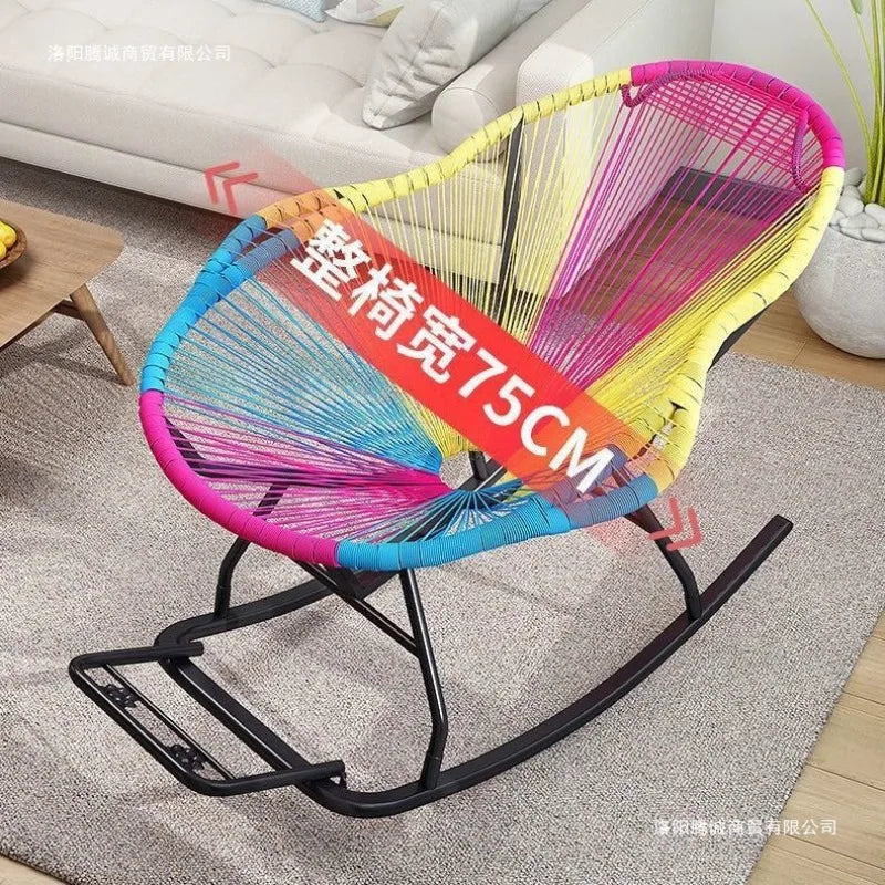 Outdoor courtyard rainbow rocking chair household balcony rattan chair casual nap rocking recliner bold thickened rattan art bed
