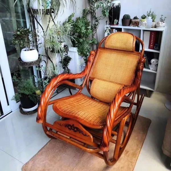 Home Balcony Leisure True Vine Elderly Rocking Chair Reliable Back Braided Rattan Chair Living Room