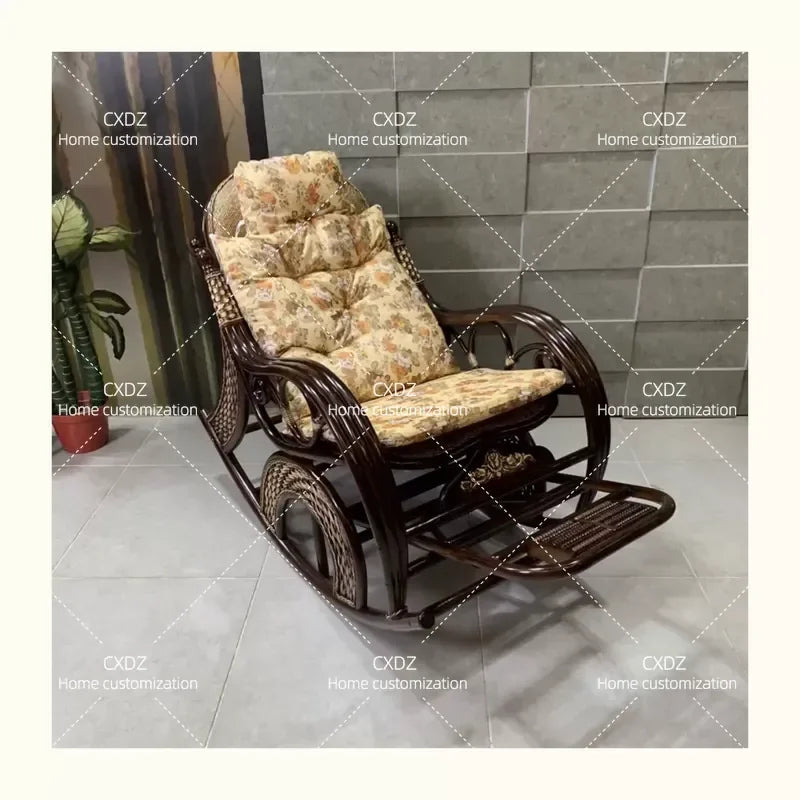 Rattan Rocking Chair for Adults and Elderly Balcony Leisure Recliner Rural Style Comfortable Nap Chair Home Furniture