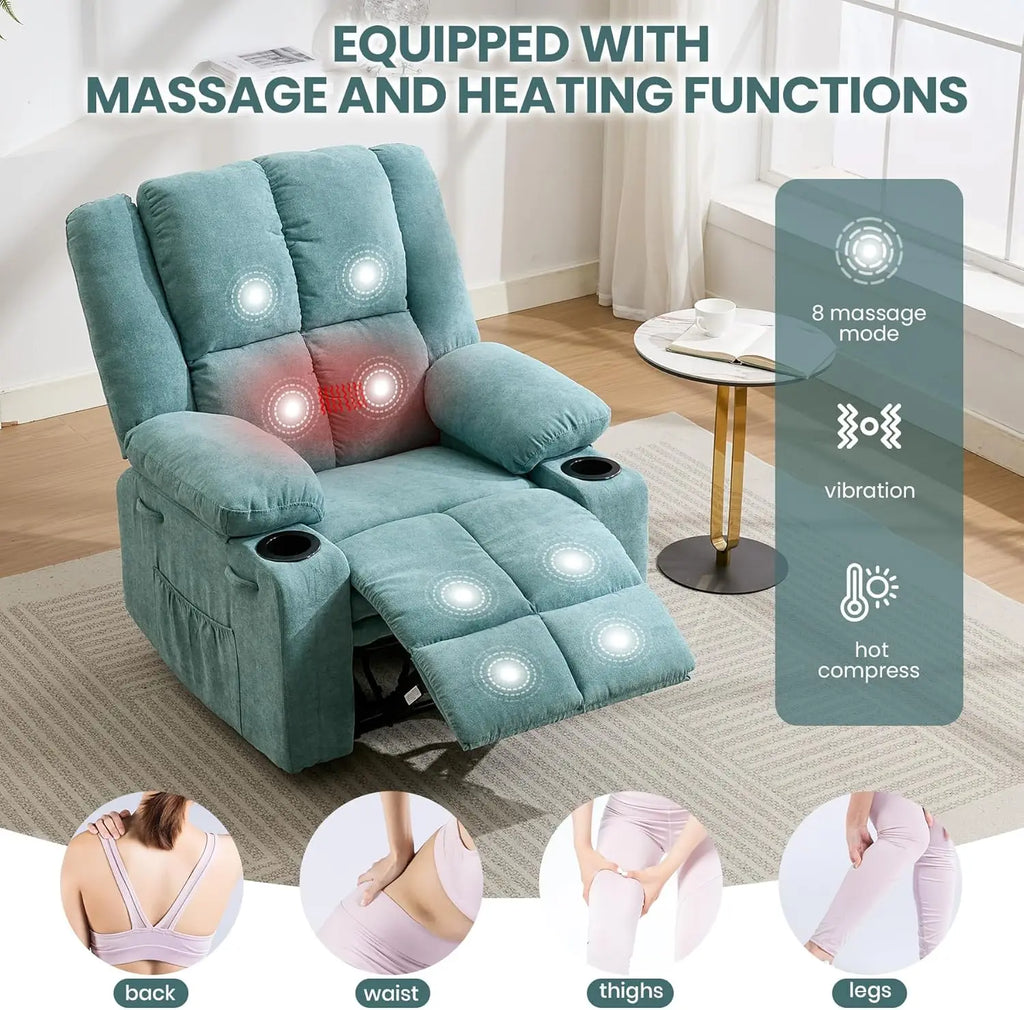 BestsellerBestsellerManual Recliner Chair with Heating & Massage,Ergonomic Overstuffed Breathable Fabric Reclining Chair with Si