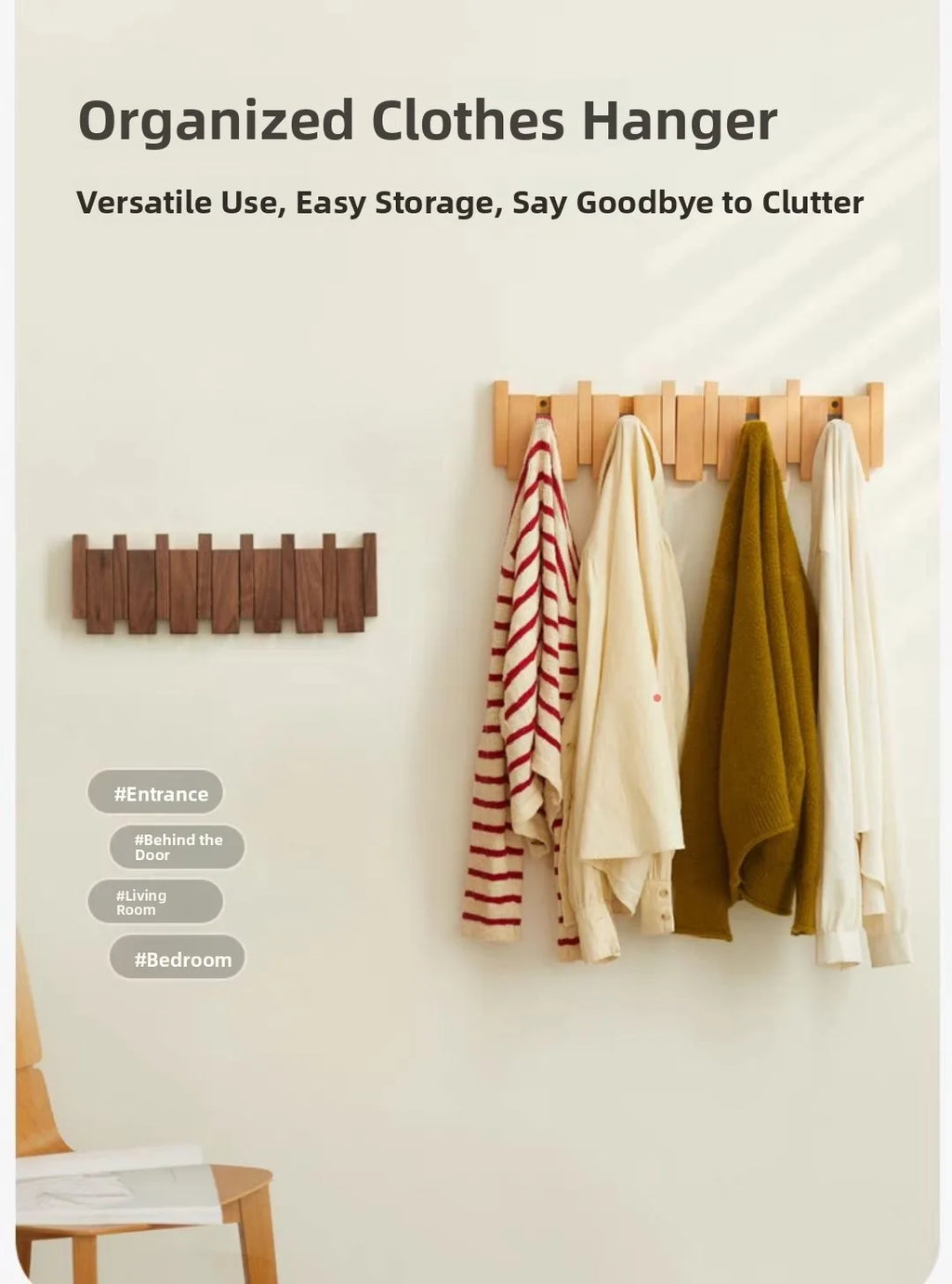Modern mat Real Wood Pine Key Ra Entrance lway Walnut Door Ba Coat Hook Russian Origin Non-Piercing Installation