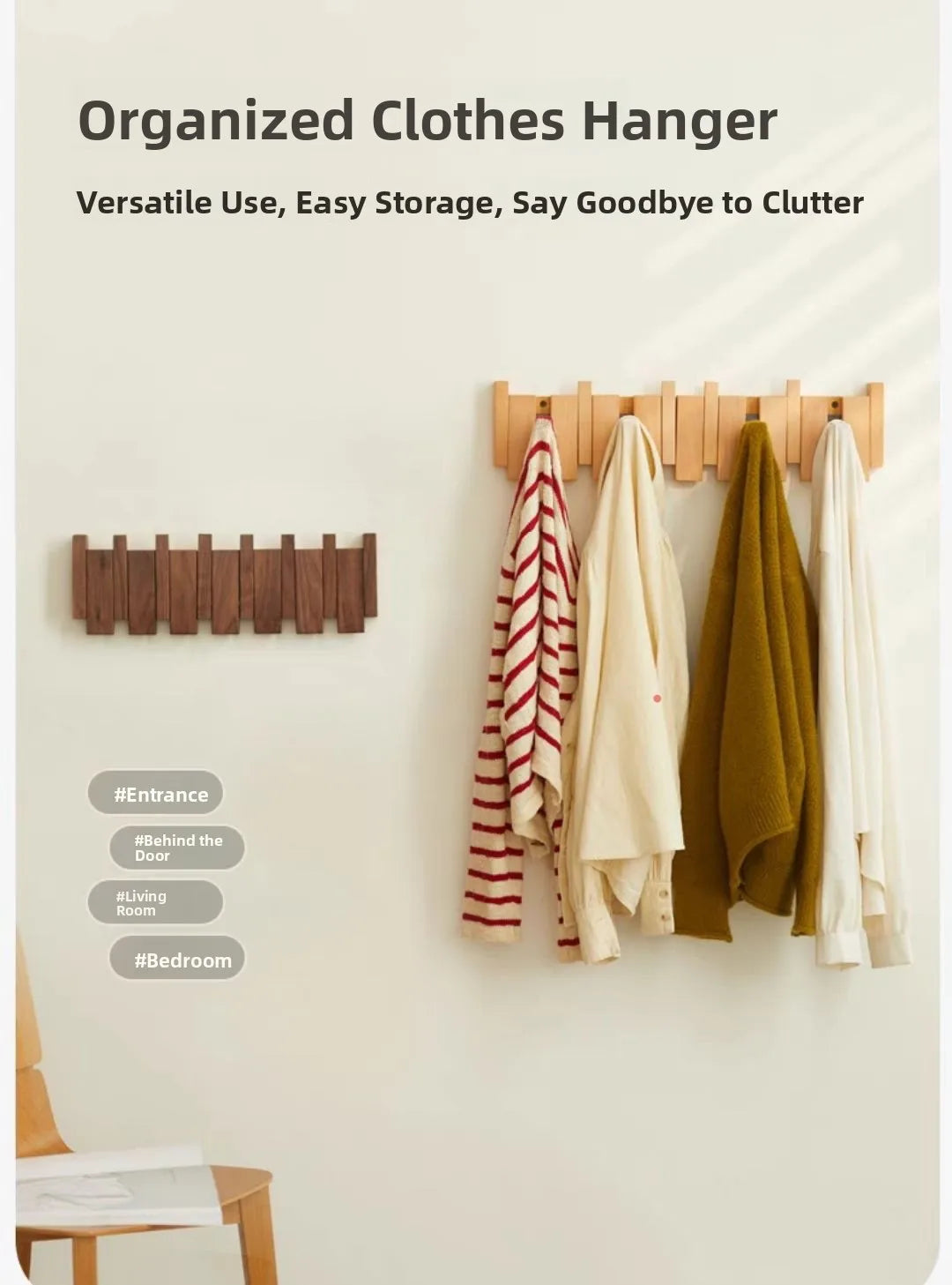 Modern mat Real Wood Pine Key Ra Entrance lway Walnut Door Ba Coat Hook Russian Origin Non-Piercing Installation