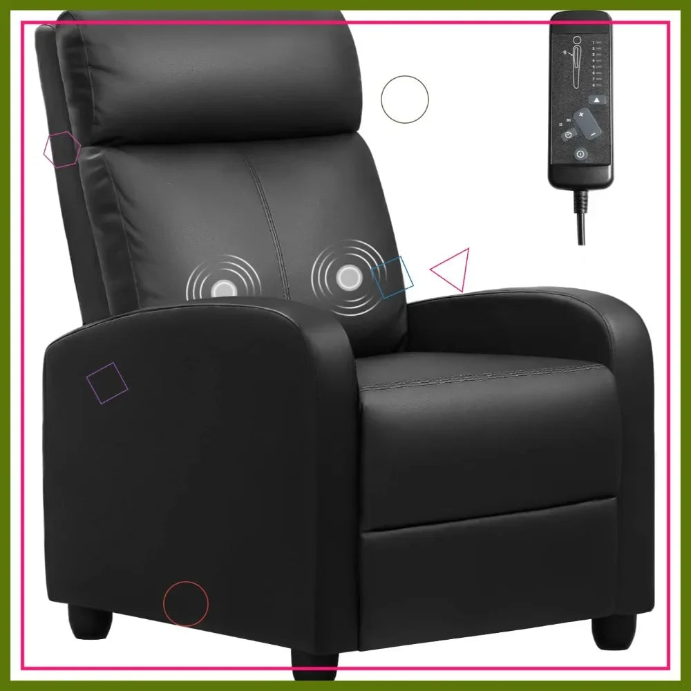 Adjustable Massage Recliner Chair with Footrest, PU Leather Sofa for Living Room Home Theater