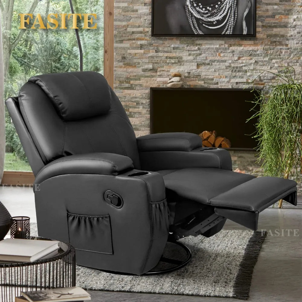 2023 New Swivel Rocker Recliner with Massage and Heating Functions, Sofa Chair with Remote Control and Two Cup Holders