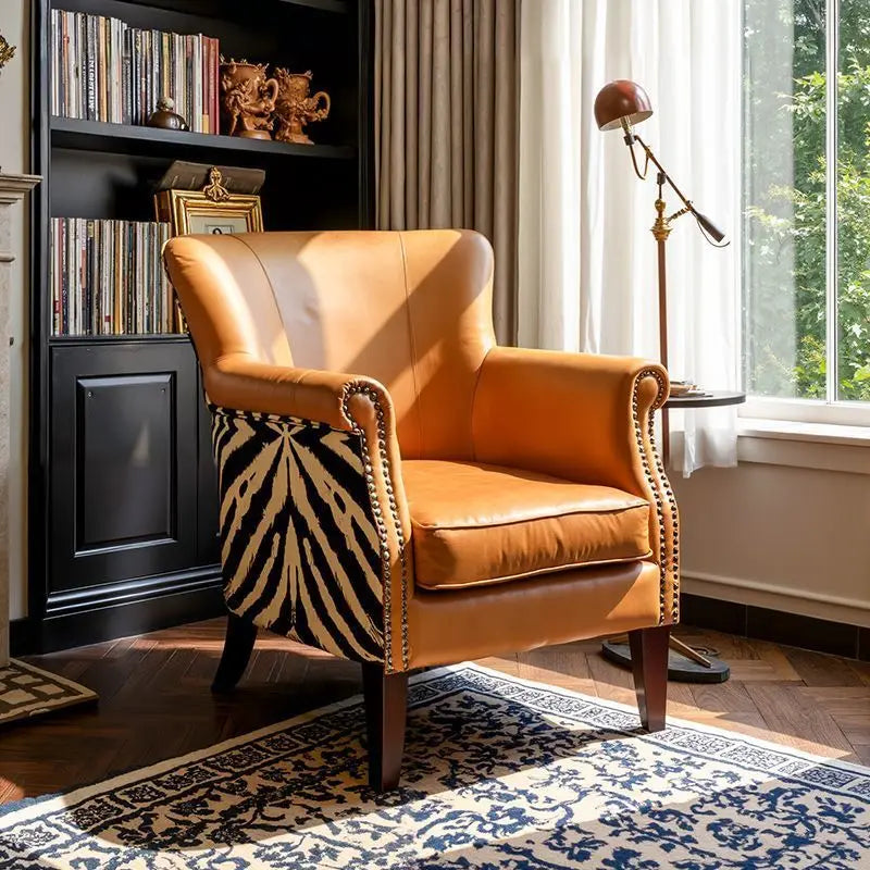 American retro single sofa chair medieval wabi wind living room home bedroom leisure high backrest tiger pattern