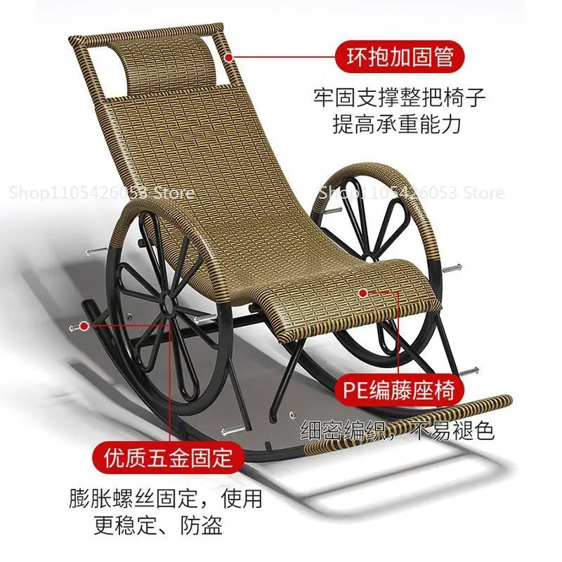 Rocking chair rattan chair adult nap recliner living room balcony lazy chair small rocking elderly leisure rocking