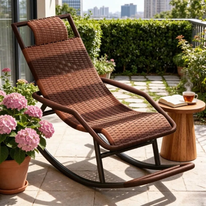 All-Season Wicker Rocking Chair, Summer Cooling Nap Leisure Chair for Balcony Living Room