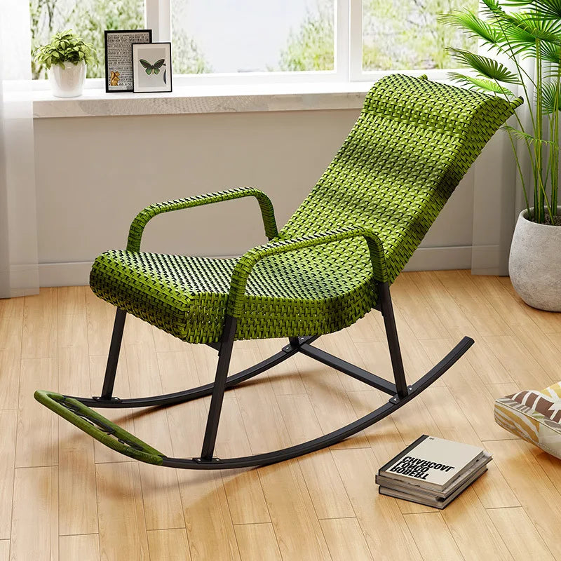 Adult Rattan Rocking Chair Outdoor Balcony Leisure Recliner Indoor Lazy Nap Chair Elderly Home Furniture