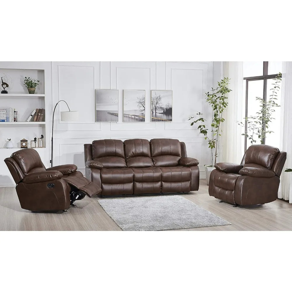 Leather Recliner Set, Sofa,Chair,with Elevating Footrest & Effortless Assembly