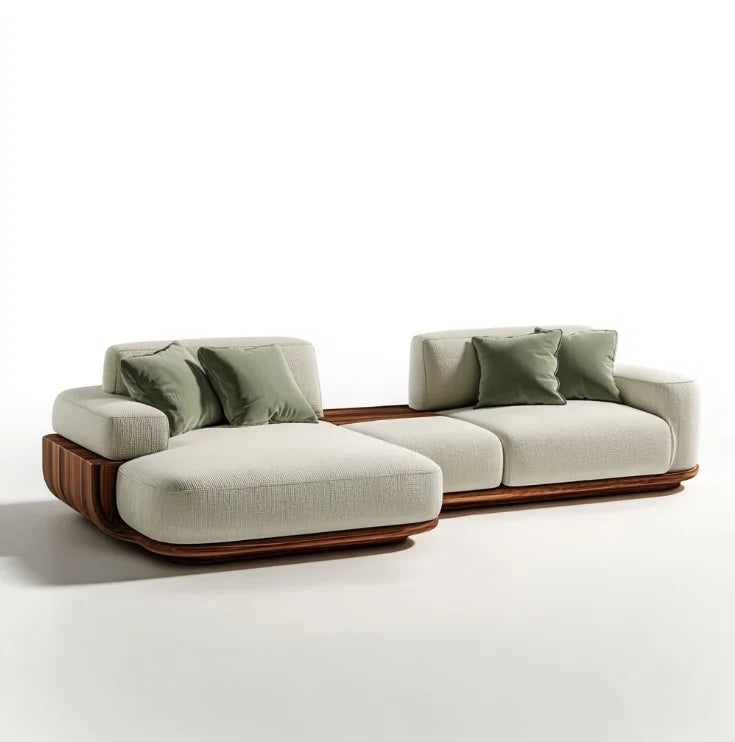# Modern Minimalist Walnut Straight Row Fabric Sofa Bed Set Sponge Creative Light Luxury Living Room
