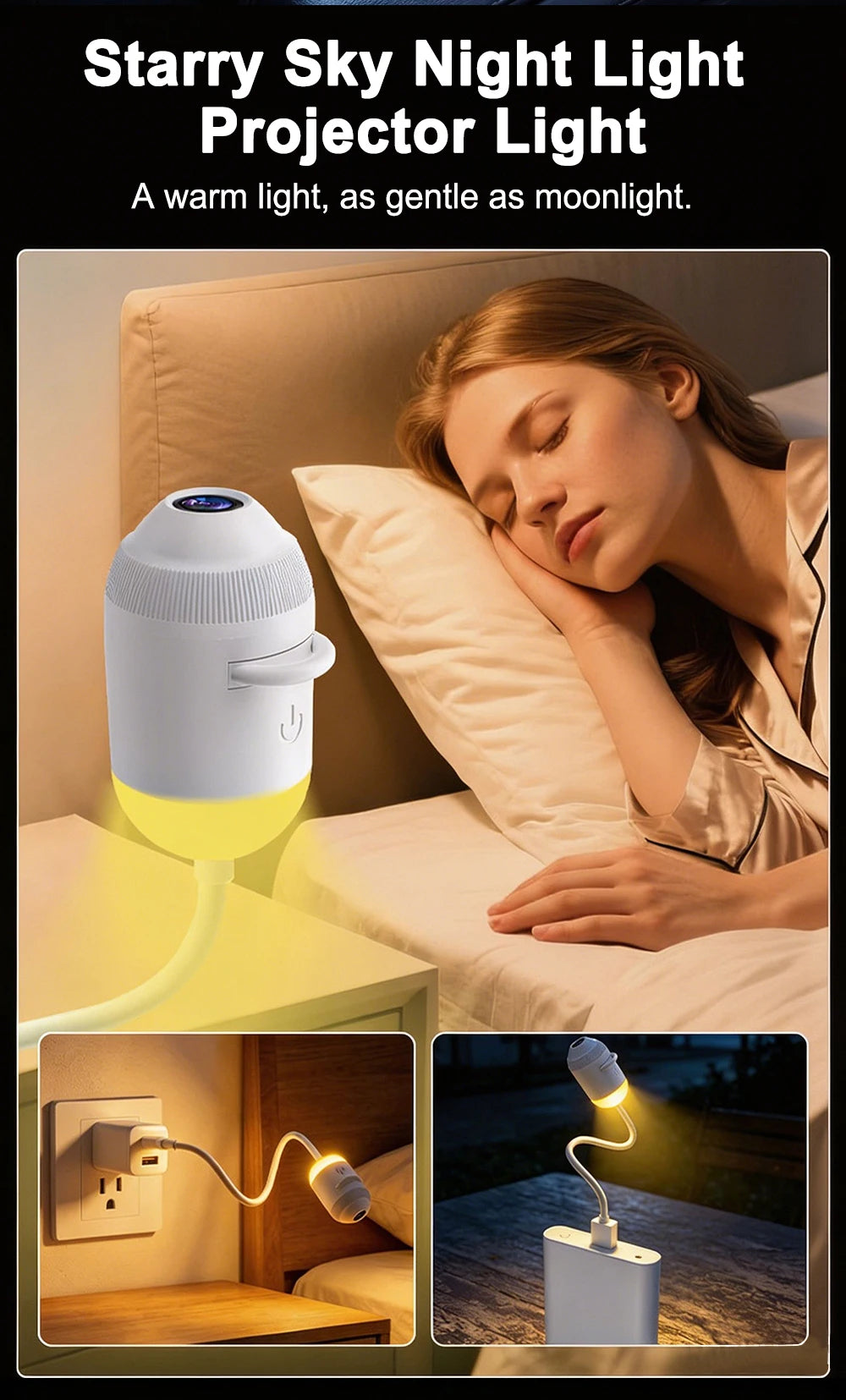 USB Starry Sky Projector Night Light 360° Bendable HD Galaxy Moon Planet Projection Lamp Plug Play Car Bedroom Projector Lamp