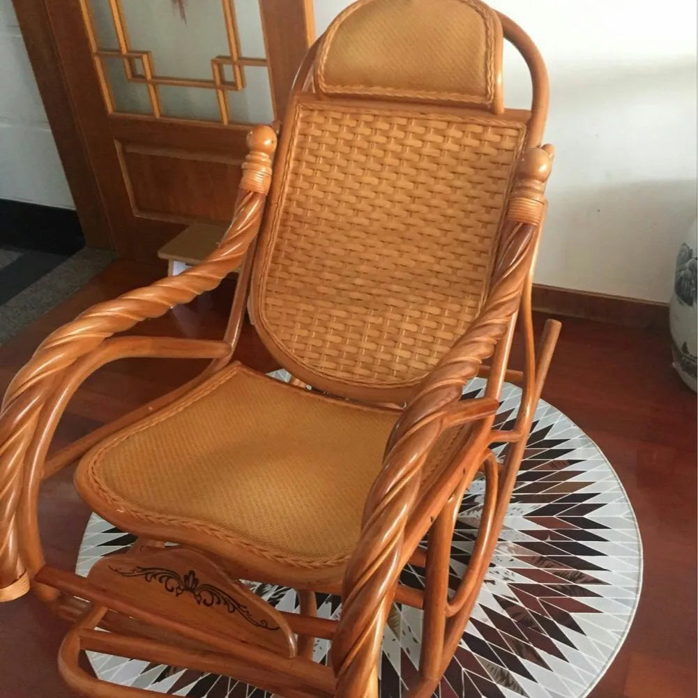 Balcony elderly rattan chair household large medium new Chinese real rattan recliner