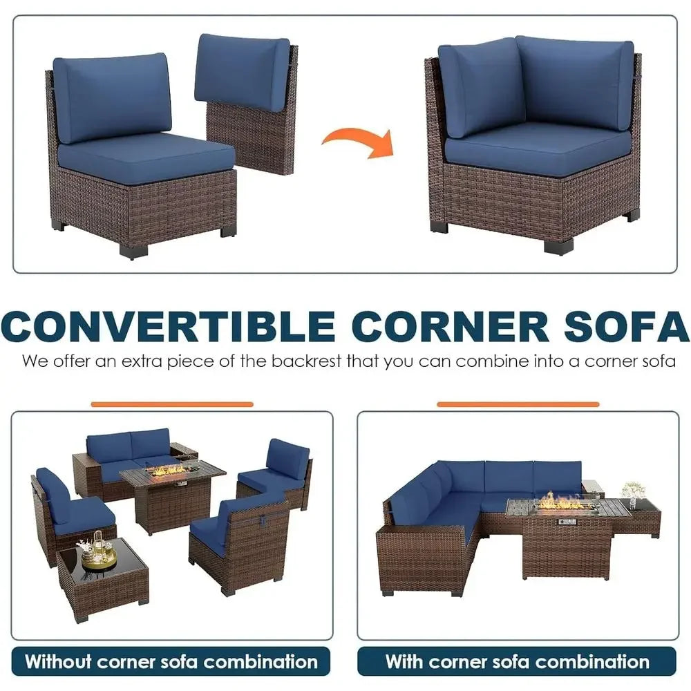 Piece Patio Furniture Set with Fire Pit Table, Outdoor Conversation Sets Wicker Rattan Sectional Sofa with Coffee Table for Pat