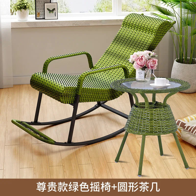 Adult Rattan Rocking Chair Outdoor Balcony Leisure Recliner Indoor Lazy Nap Chair Elderly Home Furniture