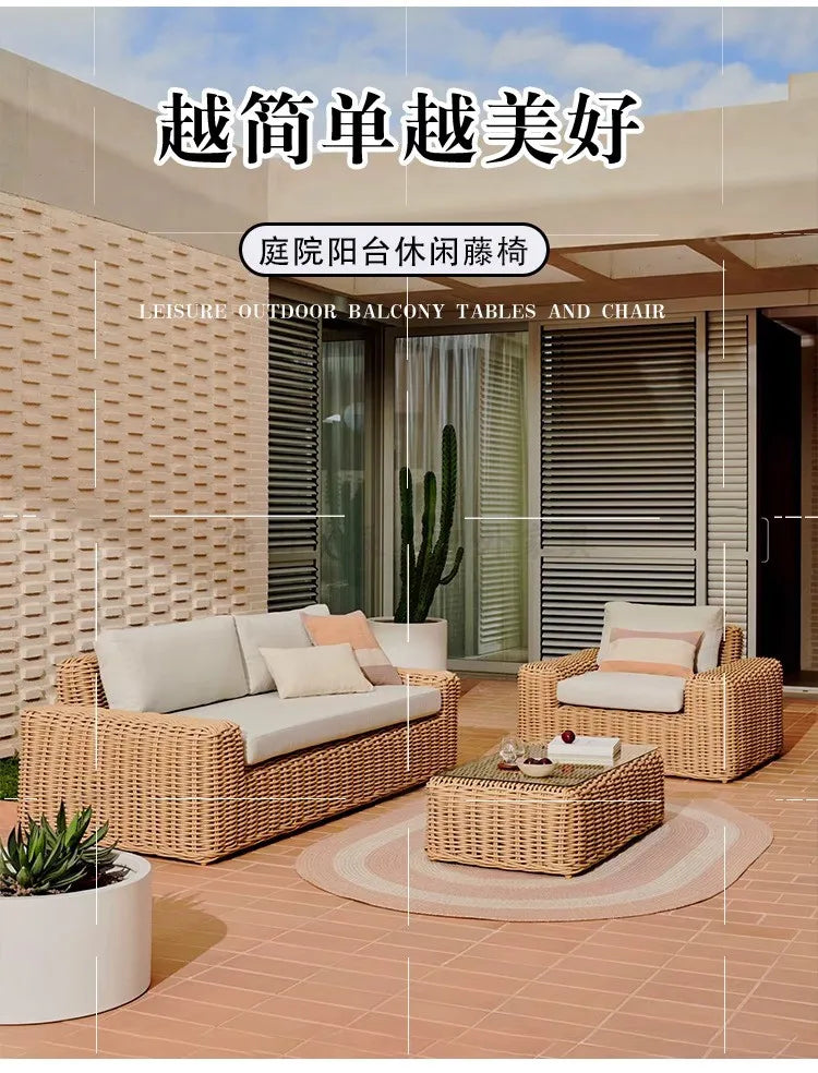 Outdoor rattan sofa combination courtyard villa sun room waterproof and sunscreen rattan sofa garden homestay leisure sofa