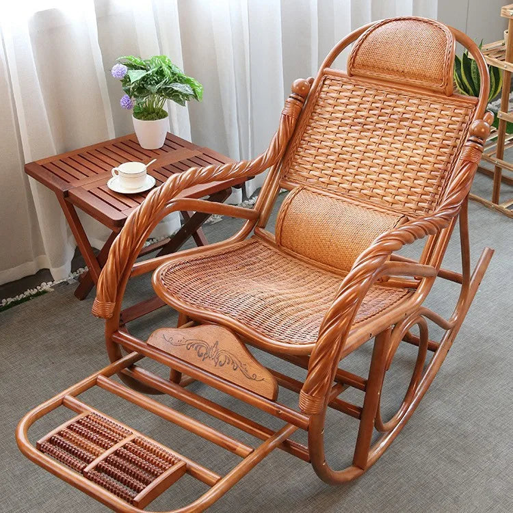 Rattan rocking chair Adult leisure recliner Natural rattan Xiao real rattan free chair Elderly solid wood new Chinese rocking ch