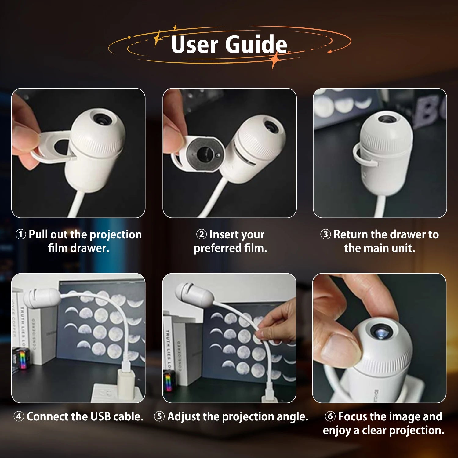 Salange 2-in-1 USB Galaxy Projector Night Light Starry Sky Projetors Lamp Manual Focus For Holiday Atmosphere/Photo Scenarios
