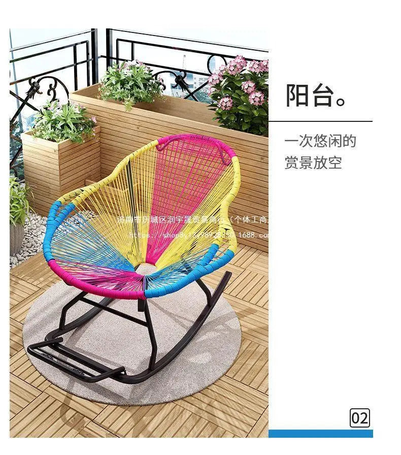 Outdoor courtyard rainbow rocking chair household balcony rattan chair casual nap rocking recliner bold thickened rattan art bed