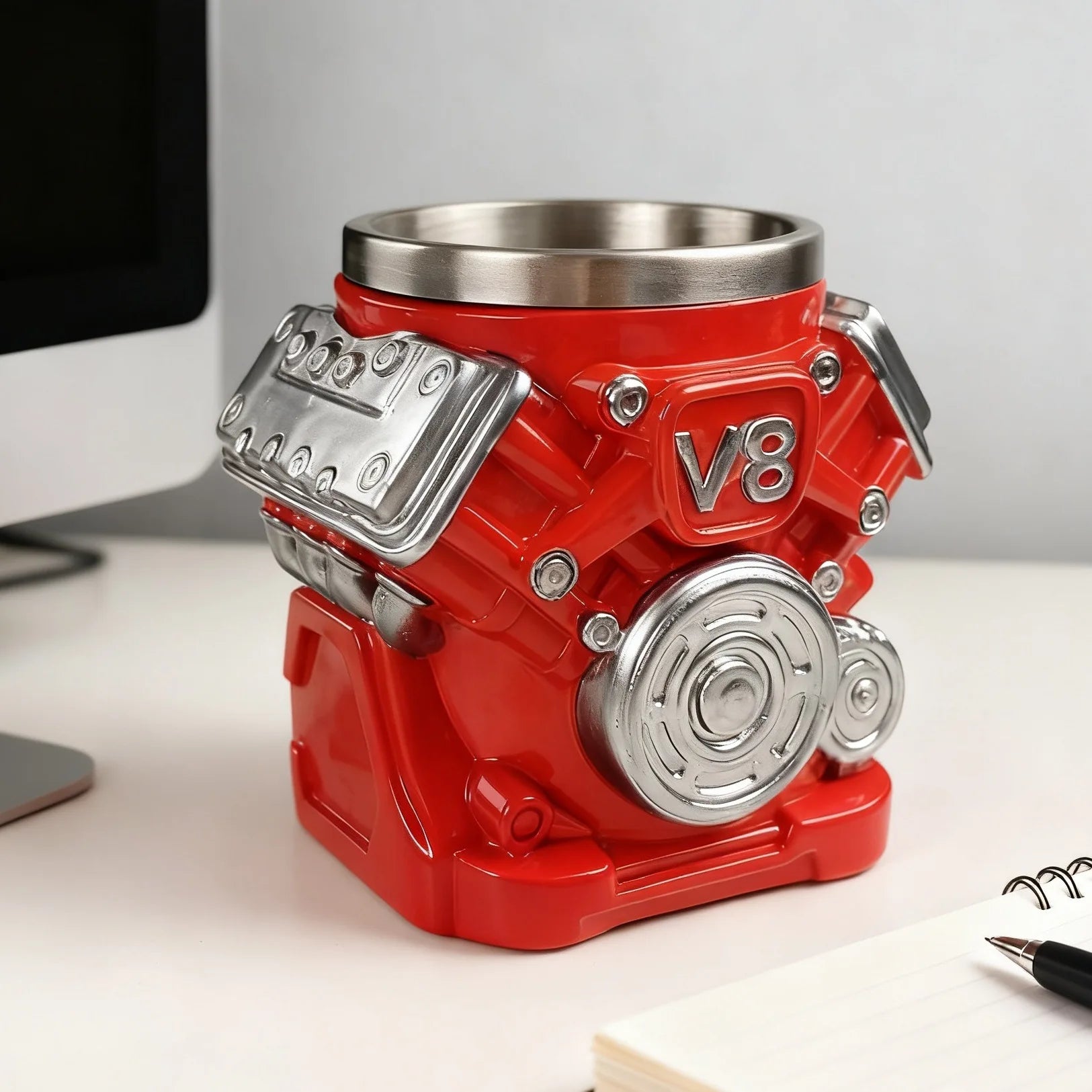 Unique Engine Shaped Mug Stainless Steel Liner Resin Appearance V6 V8 V12 Engine Engine Cup Excellent Choice For Gift Giving