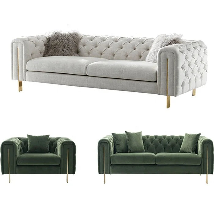 Hot Selling Gilt Velvet Fabric Sofa Design Blue Sofasets Modern Livingroom Furniture Set