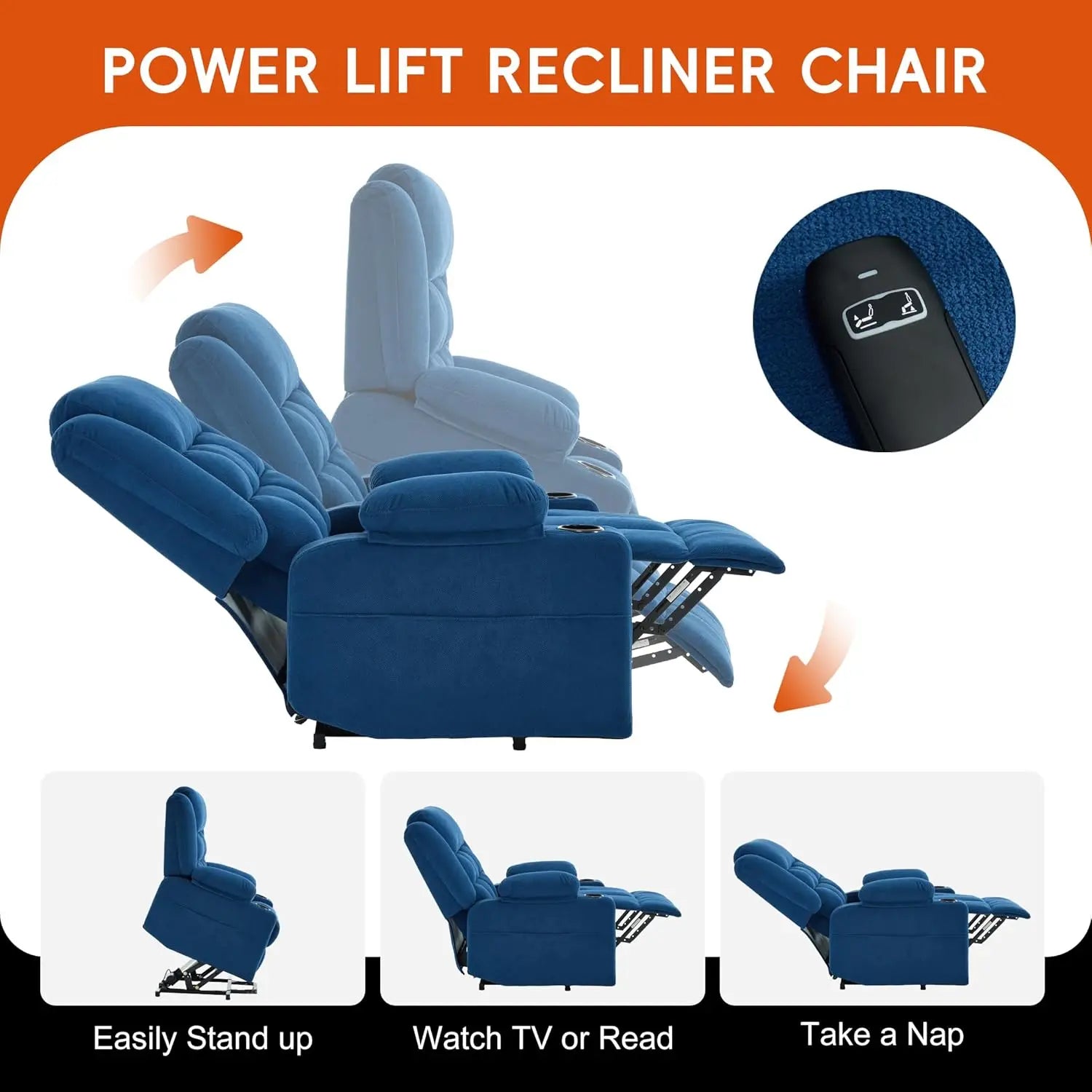#Electric Power Lift Recliner with Massage & Heat USB Type-C Cup Holders Infinite Position for Elderly, Customized
