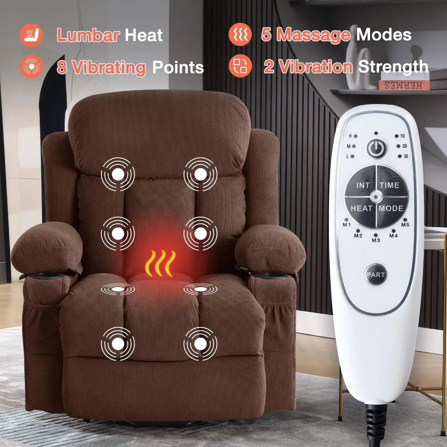 Power Lift Recliner Chair for Elderly with Massage and Heat, Electric Recliner with USB Port and Cup Holders