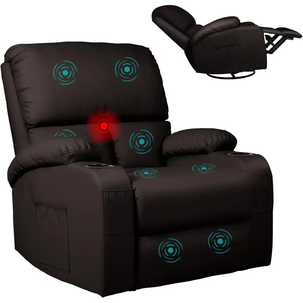 Rocking Recliner Chair, Massage Rocker Recliner Chair with Vibration Massage and Heat, 360° Swivel Recliner Chairs, Living Room,