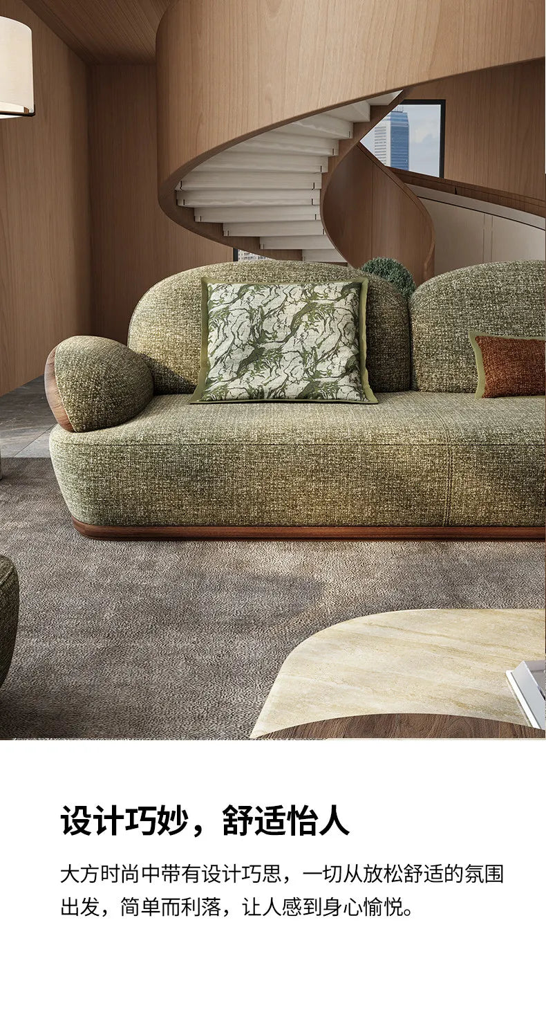 Chinese simple fabric solid wood living room corner combination sofa