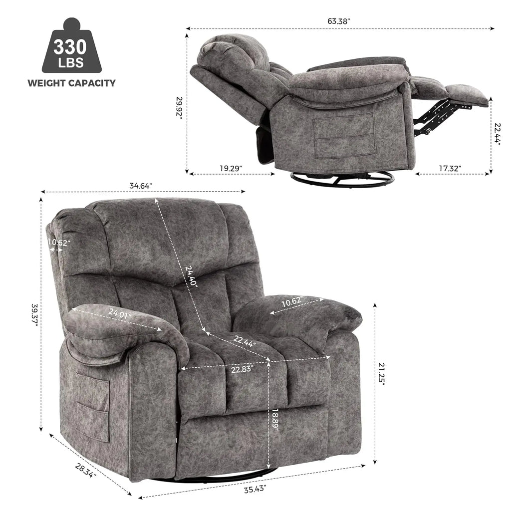 Recliner Chair with Swivel Glider Base for Living Room, Overstuffed Rocker Recliner with Foldable Armrest & Hidden, Customized