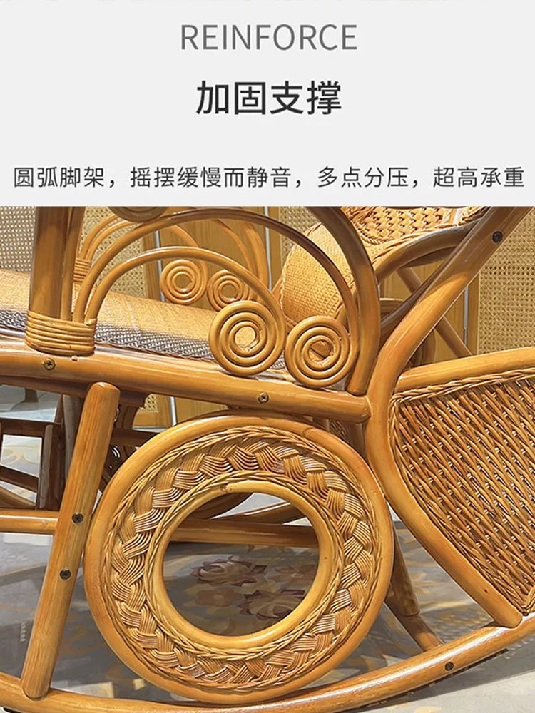 Rattan Chair Casual Rocking Chair Natural Real Rattan Recliner Balcony Rocking Chair Adult