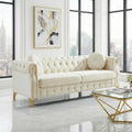 82" Beige 3-Seater Velvet Sofa with Pillows & Copper Studs, Living Room Furniture, Customized