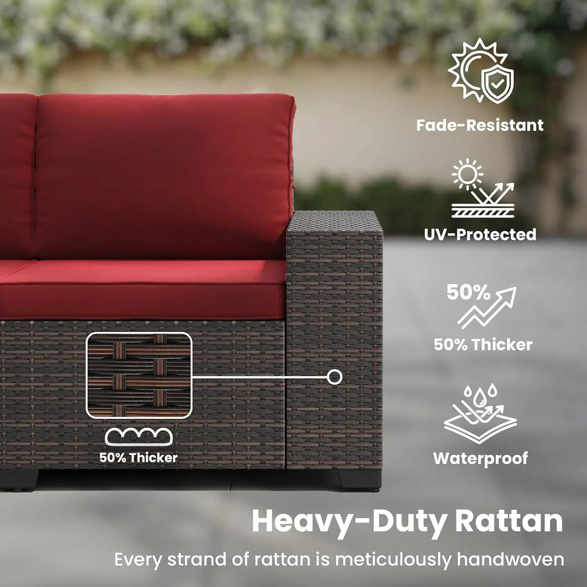 7-Piece Patio Set with 44" Fire Pit Table, Outdoor Wicker Rattan Sectional Sofa for Garden Porch Backyard, Customized