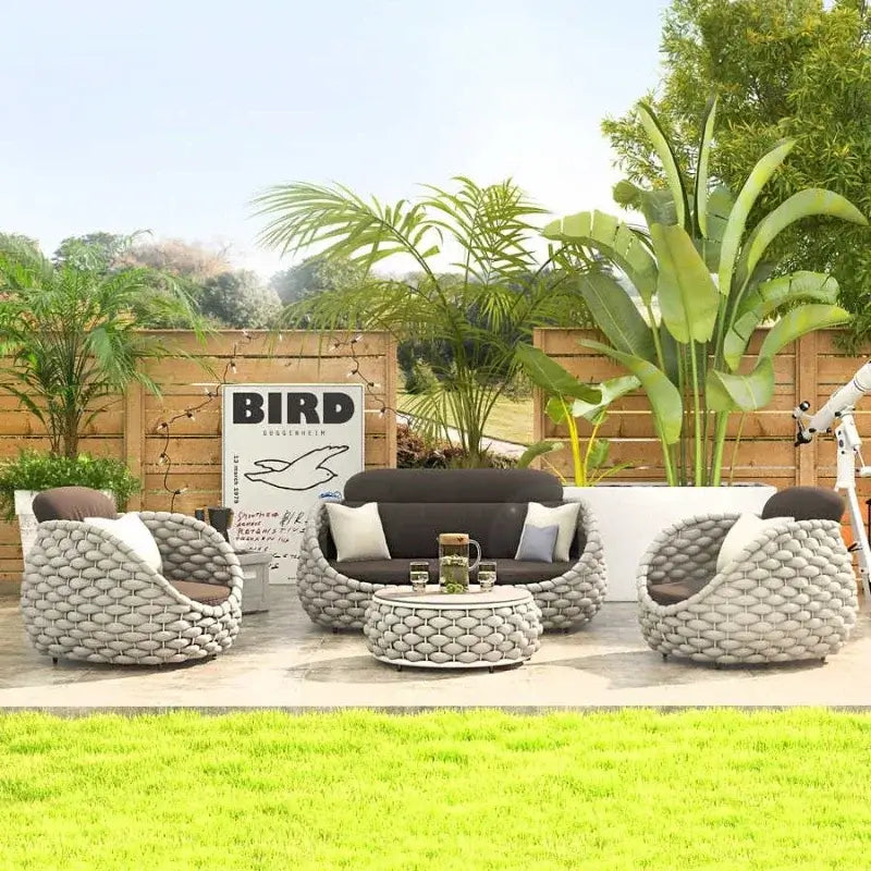 All-Weather Rattan Outdoor Sofa Set or Villa Balcony Living Room Leisure Terrace Furniture fCourtyard Combination Double Chair