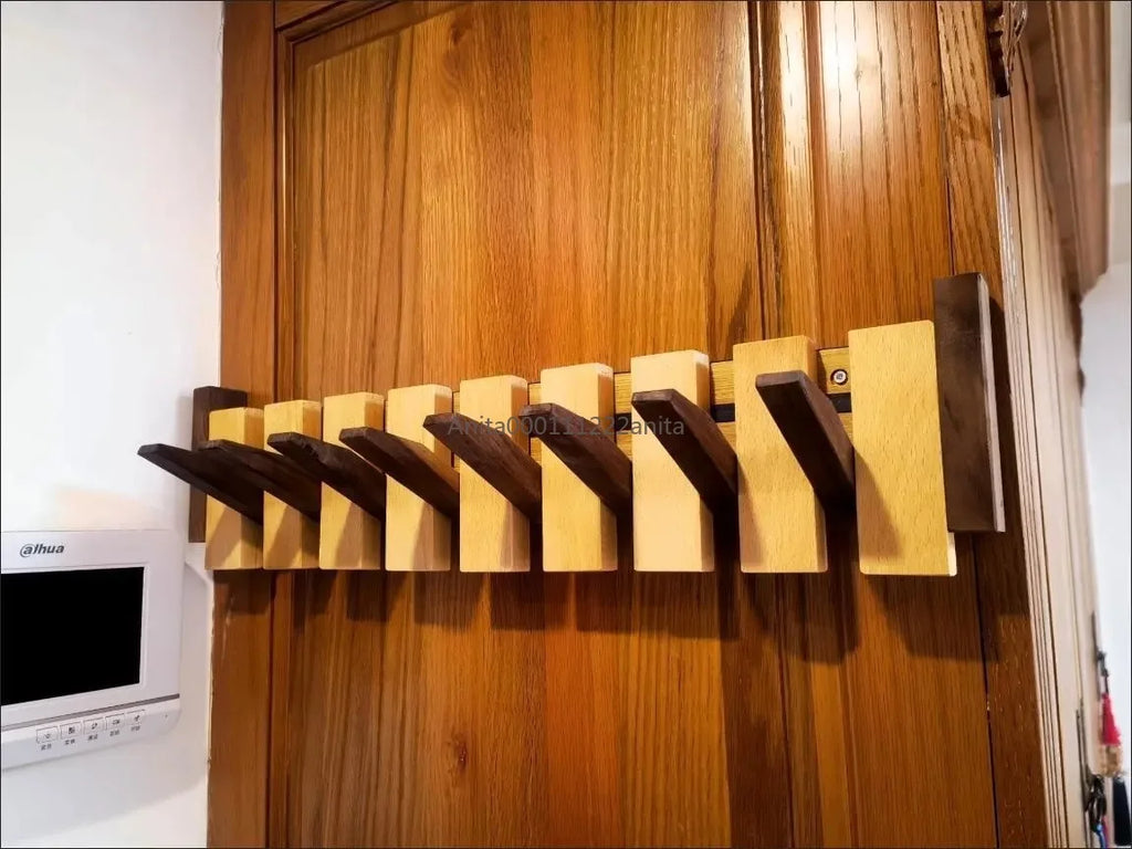 Solid Wood Door Back Coat Hooks Entrance Rack No Drilling Wall Mounted Clothes Hanger for Home Decor