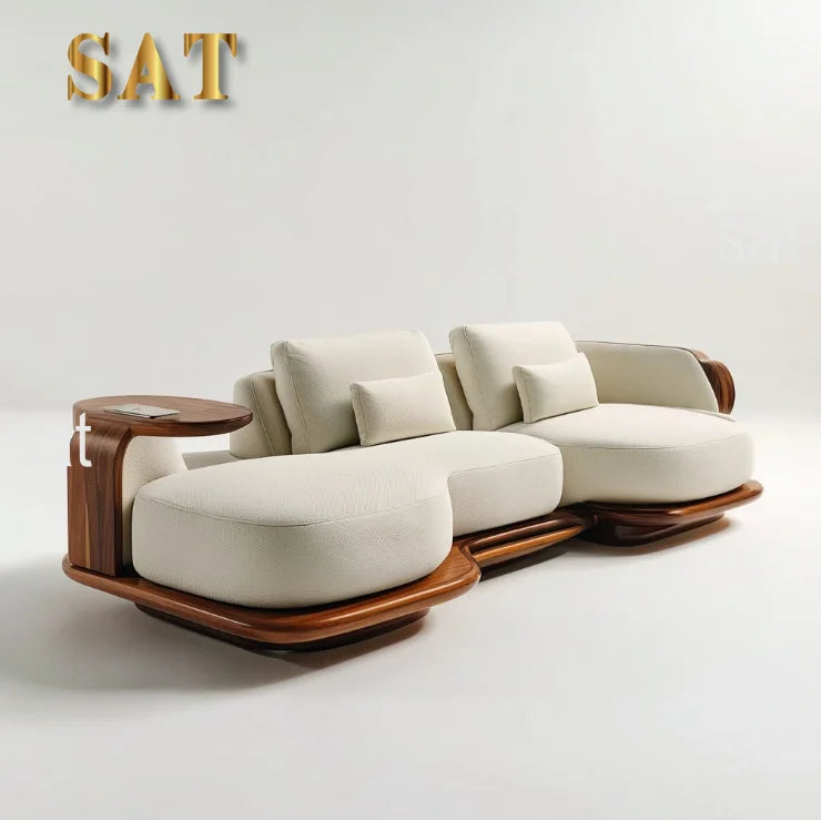 #Modern Style Two-Seat Sectional Sofa Bed Set Storage Fabric Wooden Legs For Home Apartment Hotel Villa Use