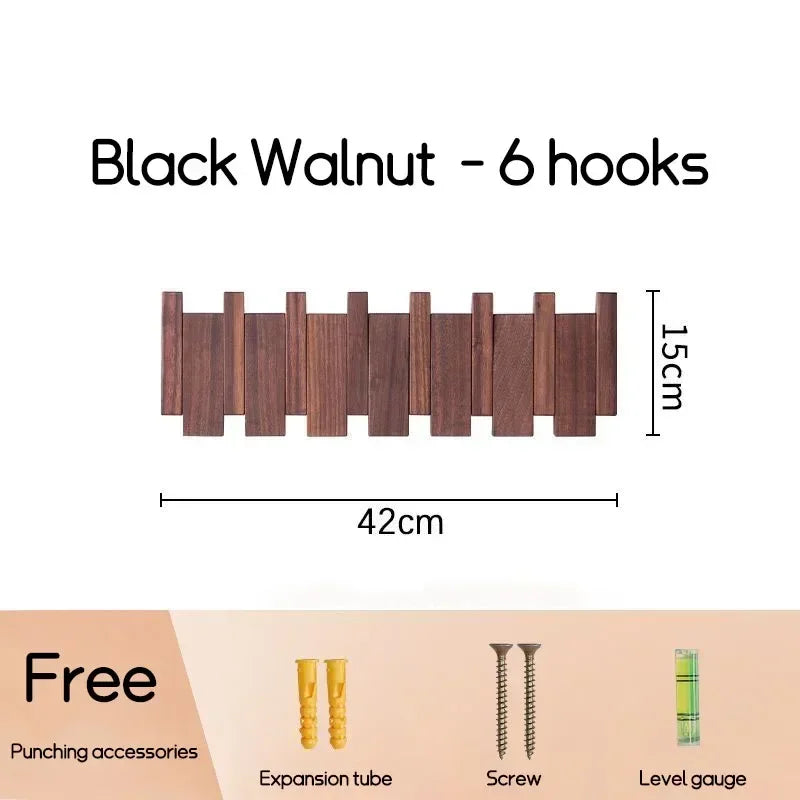 Black Walnut Coat Rack Wall Mounted Solid Wood Clothes Hooks Hallway Entrance Door Hanger Home Decor Ds Furniture Perchero