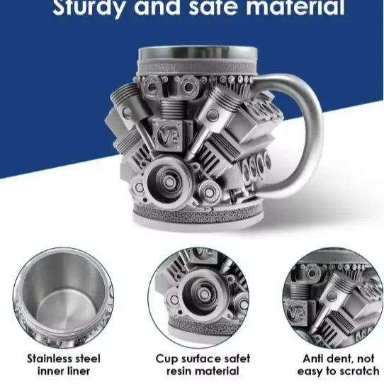 V8 Engines Stainless Steel Coffee Mug Creative Resin Water Cup Funny V6 Engines Wine Cup Coffee Cup Water Container Accessories