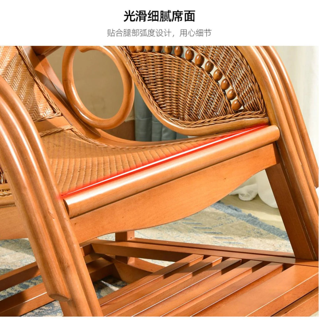 Rattan rocking chair Adult leisure recliner Natural rattan Xiao real rattan free chair Elderly solid wood new Chinese rocking ch