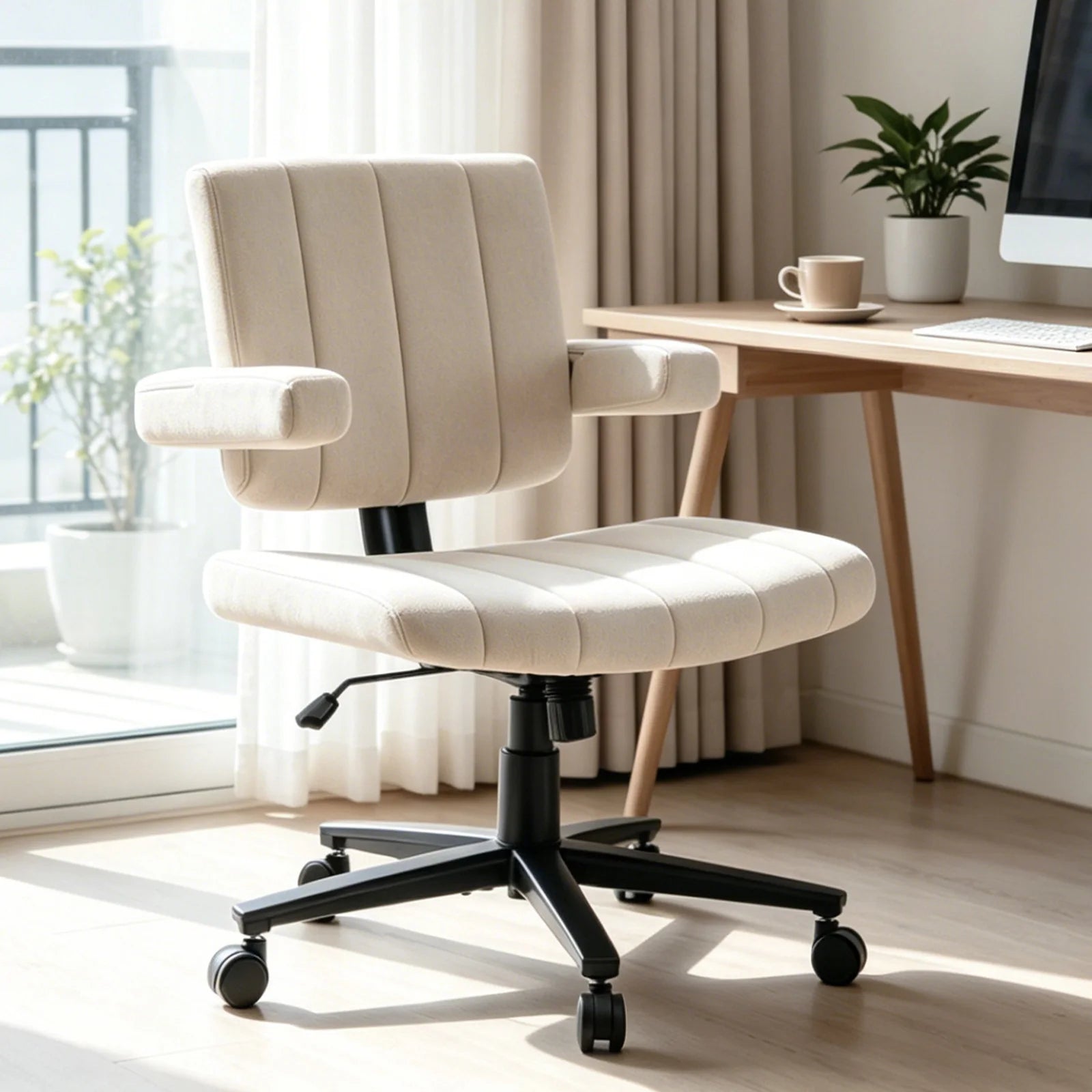 VIGOSIT Criss Cross Chair, Anti-Grip fabric Comfort Cushion Modern Tailor Seat chair for Office,Cute Vanity Swivel Chair with Back Modern Fabric with Wheels Swivel Task Home Gaming Chair