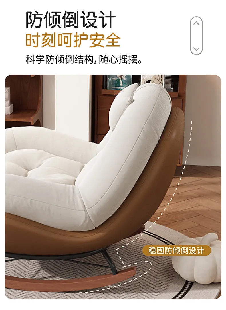 Cozy Button Tufted Rocking Leisure Chair, Curved Wrap-around Chenille Padded Single Recliner Sofa Chair With Wooden Rocking