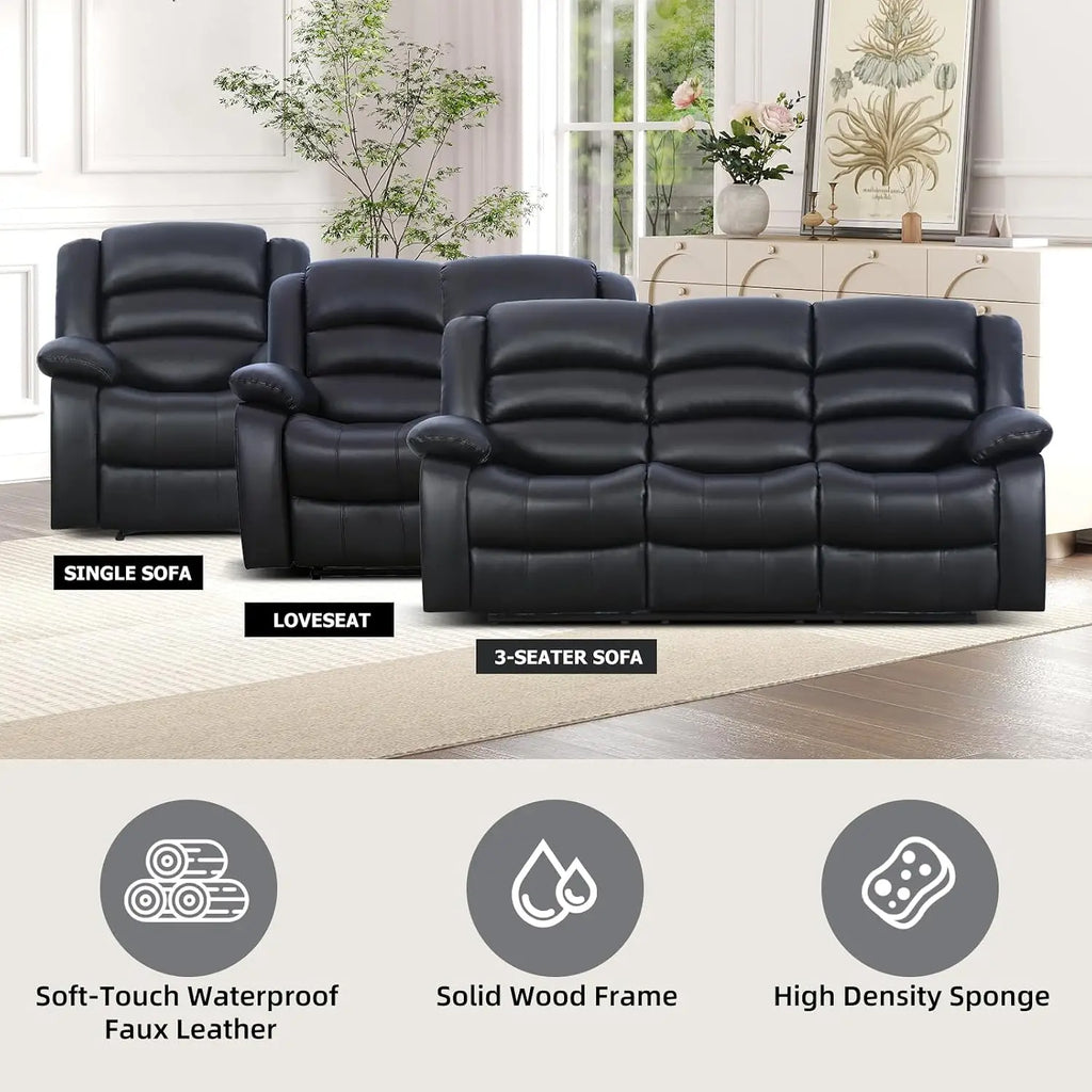 Manual Recliner Chair, Faux Leather Overstuffed Arm & Back Classic Single Sofa for Living Room & Bedroom, Black, Customized