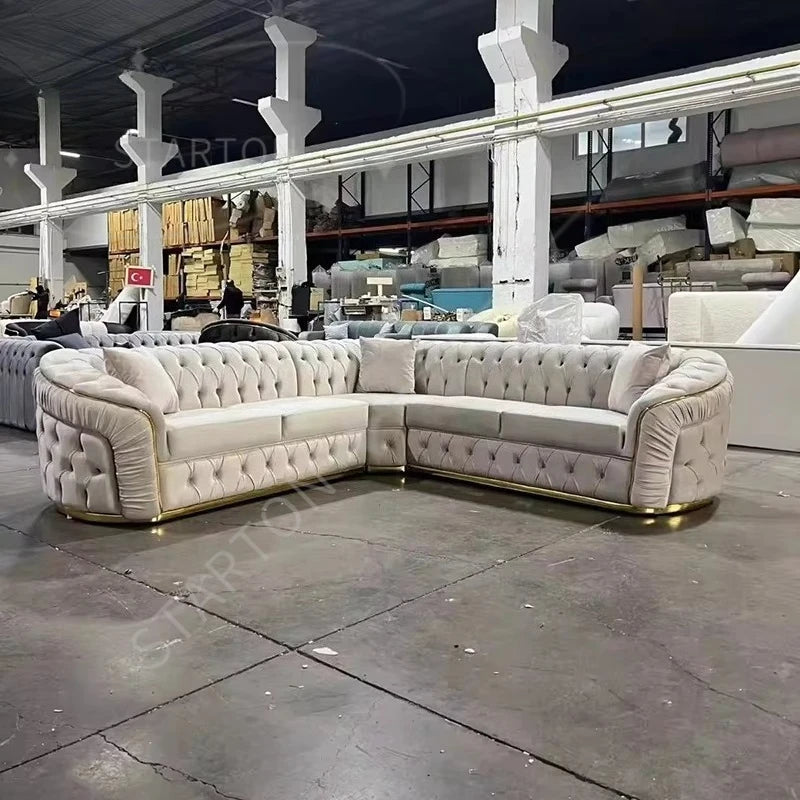 American Luxury Fabric Living Room Home Sofa Villa Decoration Design Simple Luxury Straight Row Sofa