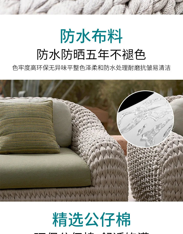 HYS Outdoor Rattan Sofa Combination Villa Courtyard Hotel Model Room Living Room Outdoor Homestay Leisure Rattan Chair